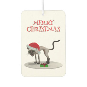 Désodorisant Pour Voiture Joyeux Noël. Chat avec chapeau de Père Noël