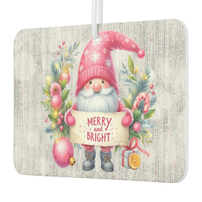 Désodorisant Pour Voiture Joyeux Noël rose Gnome Glittery (Gauche)