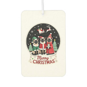Désodorisant Pour Voiture Joyeux Noël Trois Santa Elfe Renne Siamois C