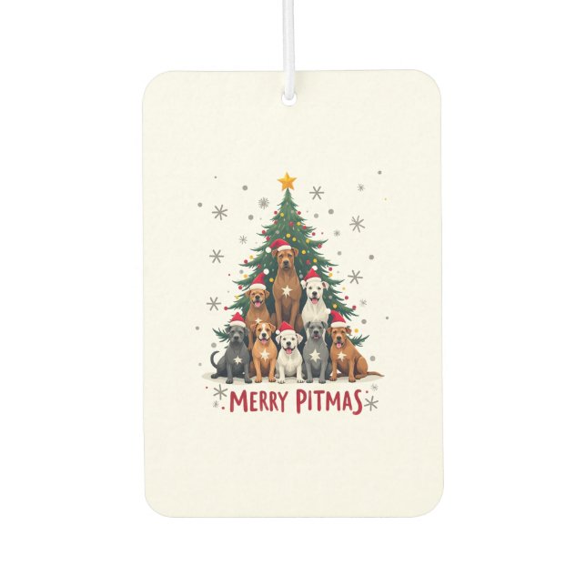 Désodorisant Pour Voiture Joyeux Pitmas Pitbull Chien Pull de Noël Laid Arbr (Devant)