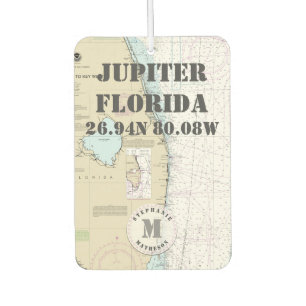 Désodorisant Pour Voiture Jupiter Palm Beach Floride Graphique Nautique Mono