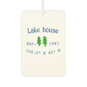 Désodorisant Pour Voiture Lake house et. Date année coordonnées personnalisé