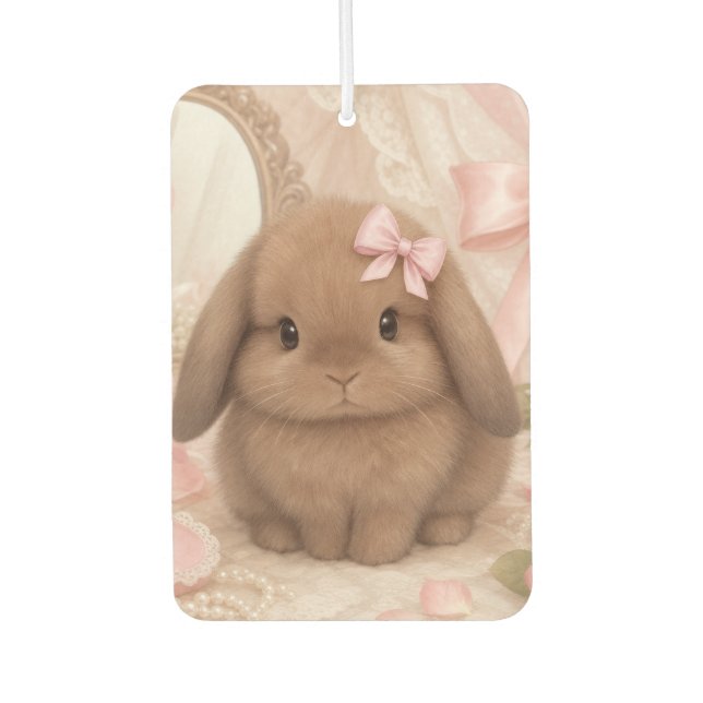 Désodorisant Pour Voiture lapin coquet ruban rose  (Devant)