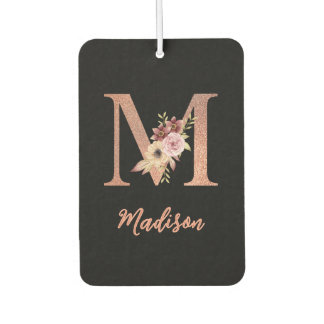 Désodorisant Pour Voiture Letter M Blush pink Glitter Floral Monogram 