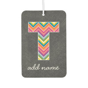 Désodorisant Pour Voiture Lettre monogramme T - Tableau noir et chevrons vif