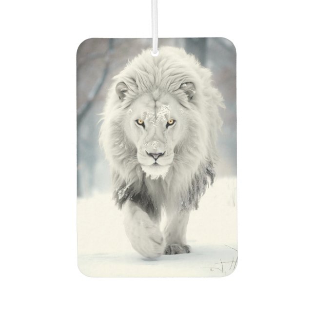 Désodorisant Pour Voiture Lion blanc majestueux en hiver Wonderland Design (Devant)