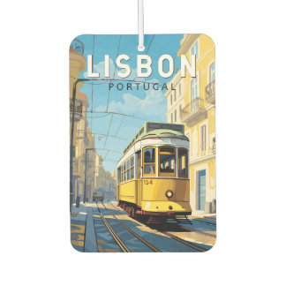 Désodorisant Pour Voiture Lisbonne Portugal Jaune Tramway Voyage Art Vintage