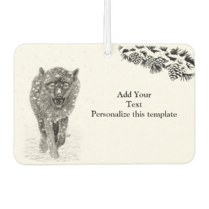 Désodorisant Pour Voiture Loup noir en colère dans la neige, hiver sauvage