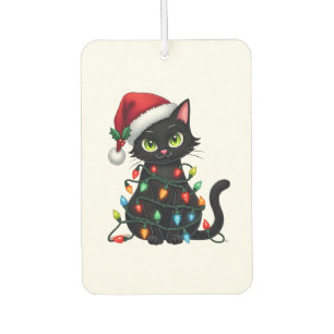 Désodorisant Pour Voiture Lumières de Noël Chat Noir Chapeau de Père Noël Dr