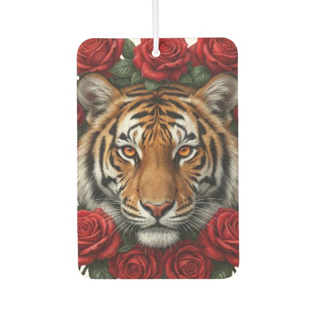 Désodorisant Pour Voiture Majestic Tiger Face Red Rose Floral Wreath (Devant)