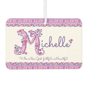 Désodorisant Pour Voiture Michelle lettre M nom signifiant rose violet