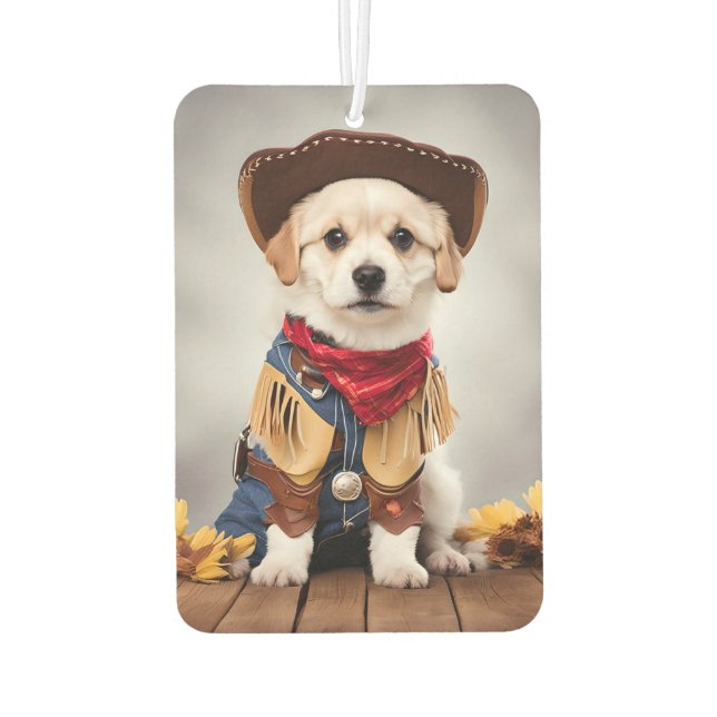 Désodorisant Pour Voiture Mignonne chien en costume de cowboy (Dos)
