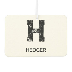 DÉSODORISANT POUR VOITURE MINIMALISTE NOIR MONOGRAMME À UNE LETTRE NOM BLANC