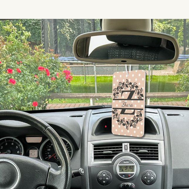 Désodorisant Pour Voiture Modern Black Floral Wreath Split Monogram "X" (Créateur téléchargé)