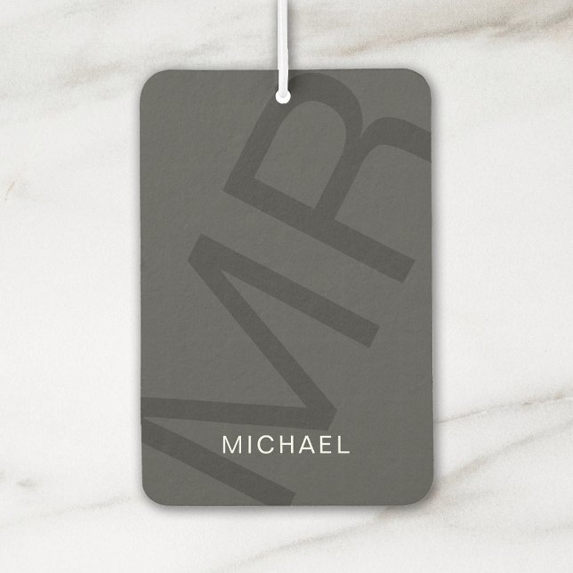 Désodorisant Pour Voiture Moderne Personnalisé Gris Monogramme (Modern Bold Monogram Dark Gray Air Freshener by MINTIC DESIGN STUDIO)