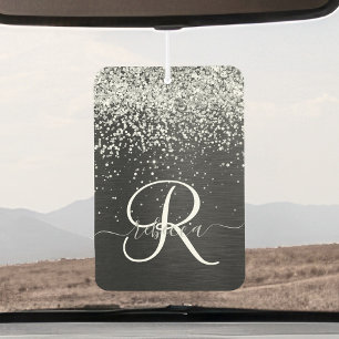 Désodorisant Pour Voiture Monogramme à étincelle noire à Parties scintillant
