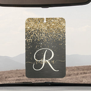 Désodorisant Pour Voiture Monogramme à étincelle noire à Parties scintillant