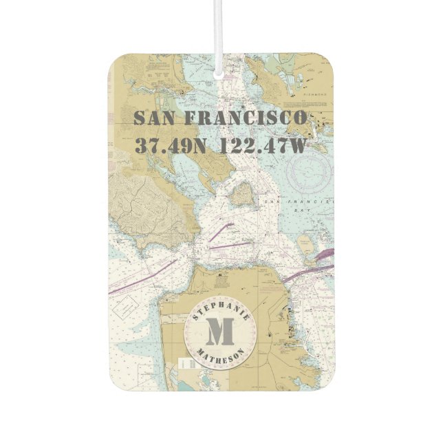 Désodorisant Pour Voiture Monogramme de carte marine de San Francisco CA (Devant)