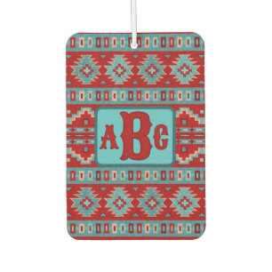 Désodorisant Pour Voiture Monogramme de conception turquoise et rouge de Mes