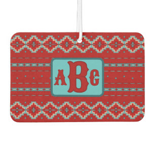 Désodorisant Pour Voiture Monogramme de conception turquoise et rouge de Mes