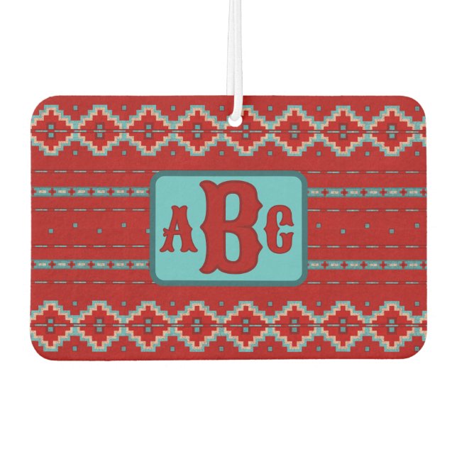 Désodorisant Pour Voiture Monogramme de conception turquoise et rouge de Mes (Devant)