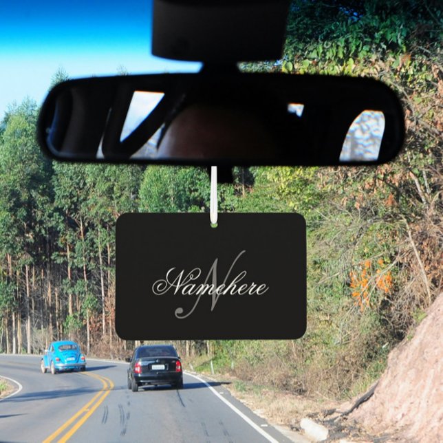 Désodorisant Pour Voiture Monogramme de nom noir et blanc personnalisé uniqu (Créateur téléchargé)