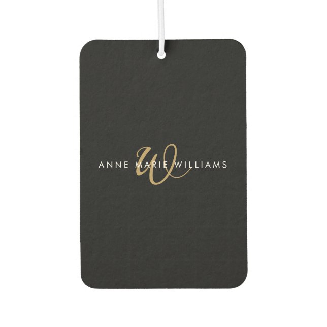 Désodorisant Pour Voiture Monogramme de script or noir moderne (Devant)