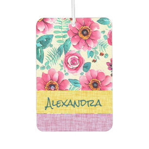 Désodorisant Pour Voiture Monogramme doux rose floral avec texture