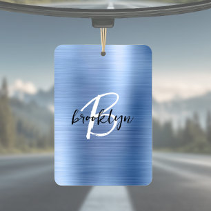 Désodorisant Pour Voiture Monogramme écriture manuscrite métal brossé bleu n