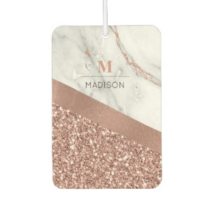 Désodorisant Pour Voiture Monogramme en marbre pailleté et scintillant Rose 