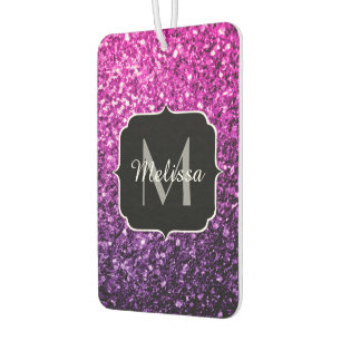 Désodorisant Pour Voiture Monogramme faux paillettes dégradé rose violet