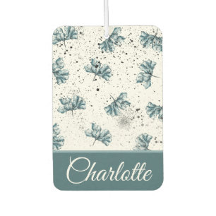 Désodorisant Pour Voiture Monogramme floral bleu acier peint à la main