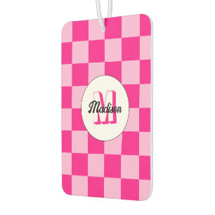 Désodorisant Pour Voiture Monogramme géométrique rétro à carreaux rose chaud