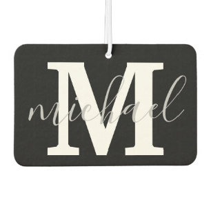 Désodorisant Pour Voiture monogramme noir et blanc personnalisé chic