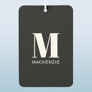 Désodorisant Pour Voiture Monogramme Nom initial Simple Noir et Blanc