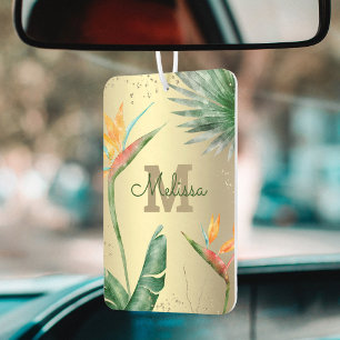Désodorisant Pour Voiture Monogramme Or Tropical Palmier Feuillage Floral Sc