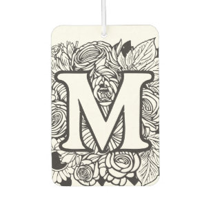 Désodorisant Pour Voiture Monogramme personnalisé Flore noire et blanche