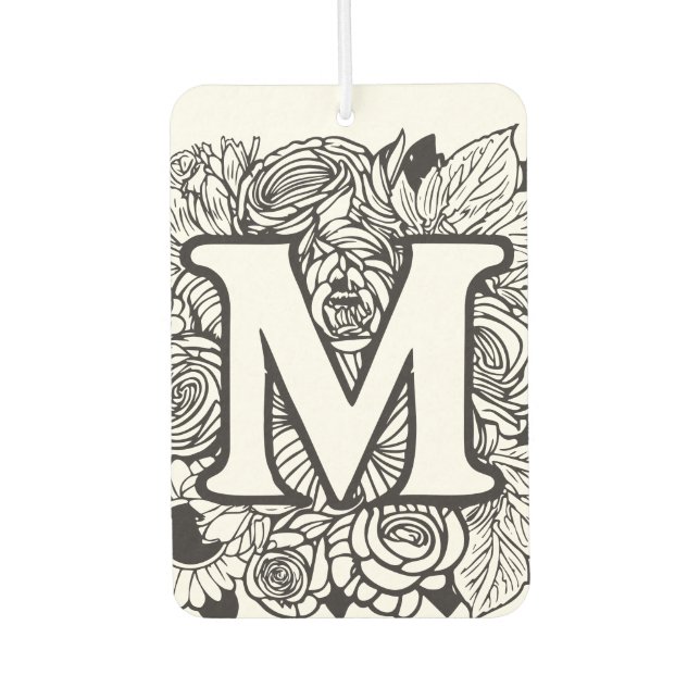 Désodorisant Pour Voiture Monogramme personnalisé Flore noire et blanche (Devant)