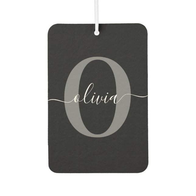 Désodorisant Pour Voiture Monogramme personnalisé Nom de script noir blanc g (Devant)