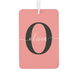 Désodorisant Pour Voiture Monogramme personnalisé Nom de script noir blanc r