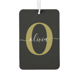Désodorisant Pour Voiture Monogramme personnalisé Nom du script Black White 