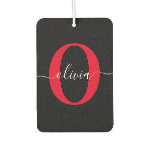 Désodorisant Pour Voiture Monogramme personnalisé Nom du script Noir Blanc R