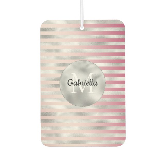 Désodorisant Pour Voiture Monogramme Rayures Argent Rosé (Devant)