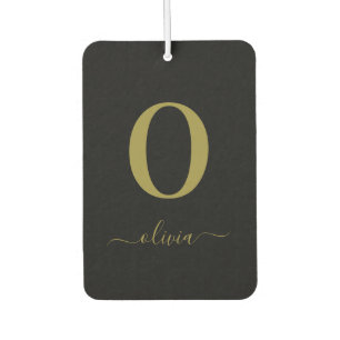 Désodorisant Pour Voiture Monogramme Script Nom Personnalisé Noir Et Or