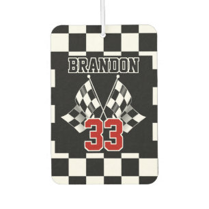 Désodorisant Pour Voiture Motif personnalisé de drapeau à damier noir et bla