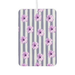 Désodorisant Pour Voiture motif rayé avec des pâquerettes violettes