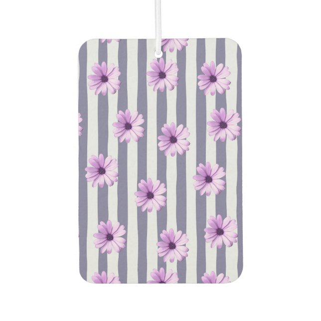 Désodorisant Pour Voiture motif rayé avec marguerites violettes (Devant)