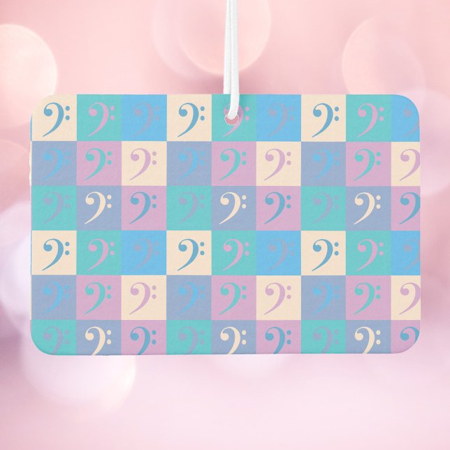 Désodorisant Pour Voiture Music Bass Clef Pattern Pastel (An air freshener with a pattern of pastel color bass clefs.)