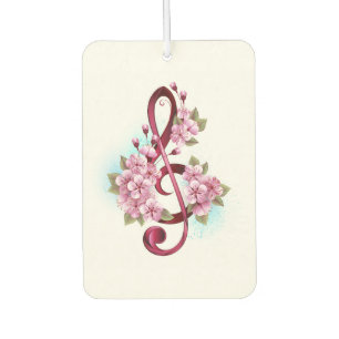 Désodorisant Pour Voiture Musical treble clef notes with sakura flowers