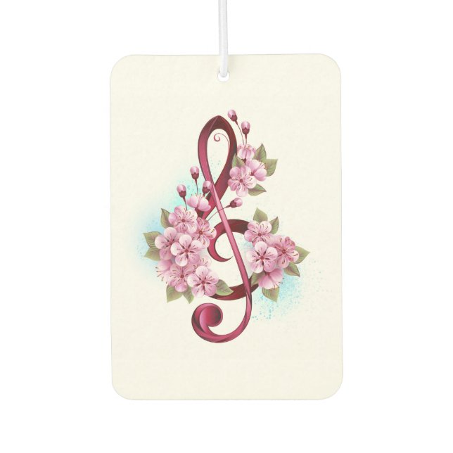 Désodorisant Pour Voiture Musical treble clef notes with sakura flowers (Devant)